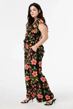 Pantalon à imprimé tropical