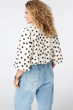 Veste à pois avec manches bouffantes courtes